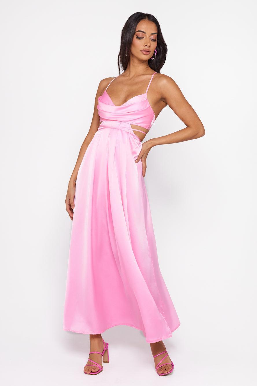 Reveal Your Mind Satin Midi Dress Pink Product Image