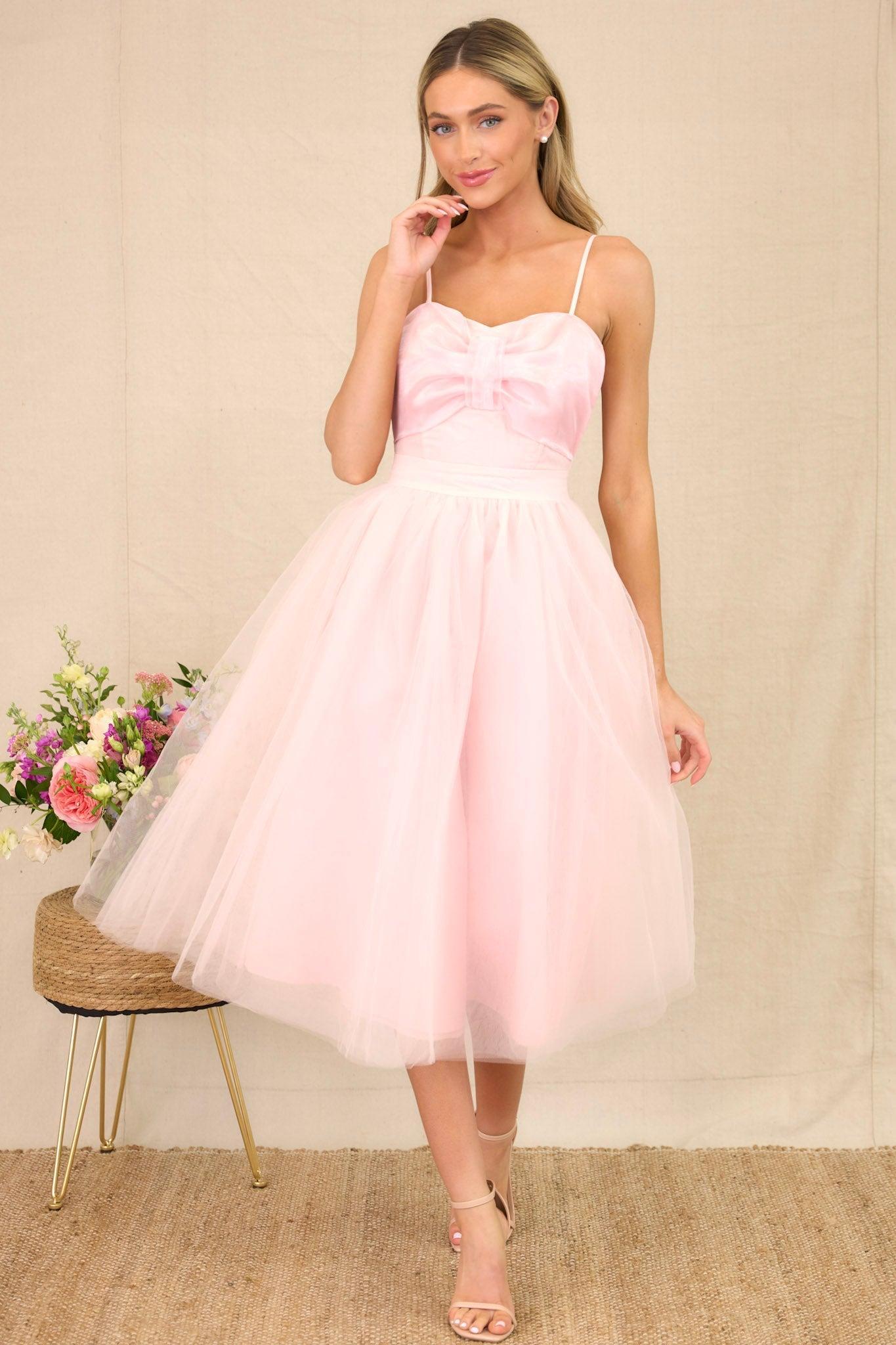 Dance On Air Light Pink Tulle Midi Dress Product Image