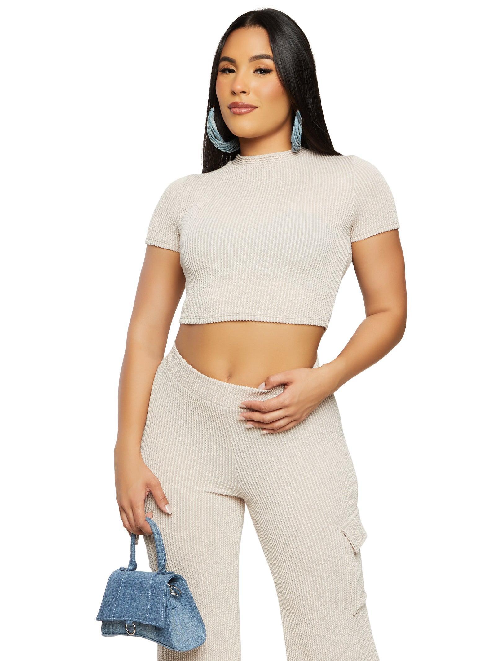 Womens Rib Knit Cropped Tee Product Image