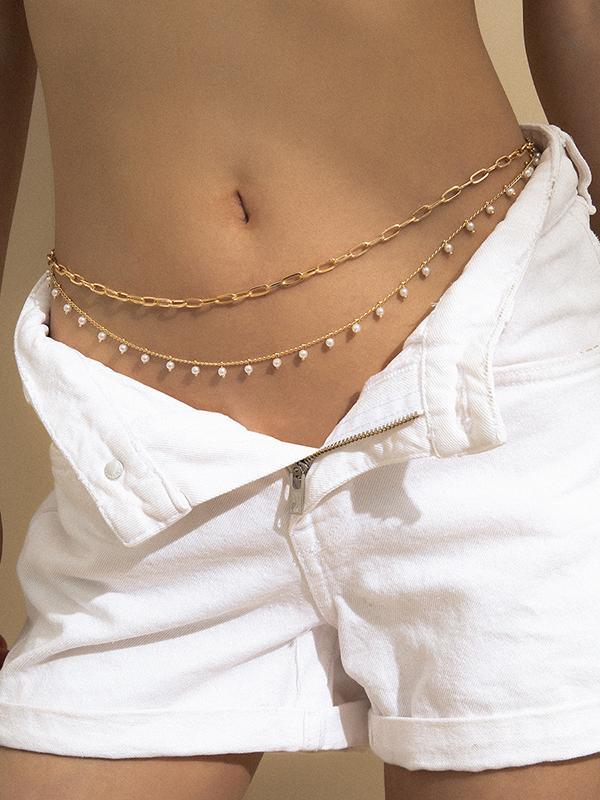 Urban Geometric Pearl Waist Chain Accessories Product Image