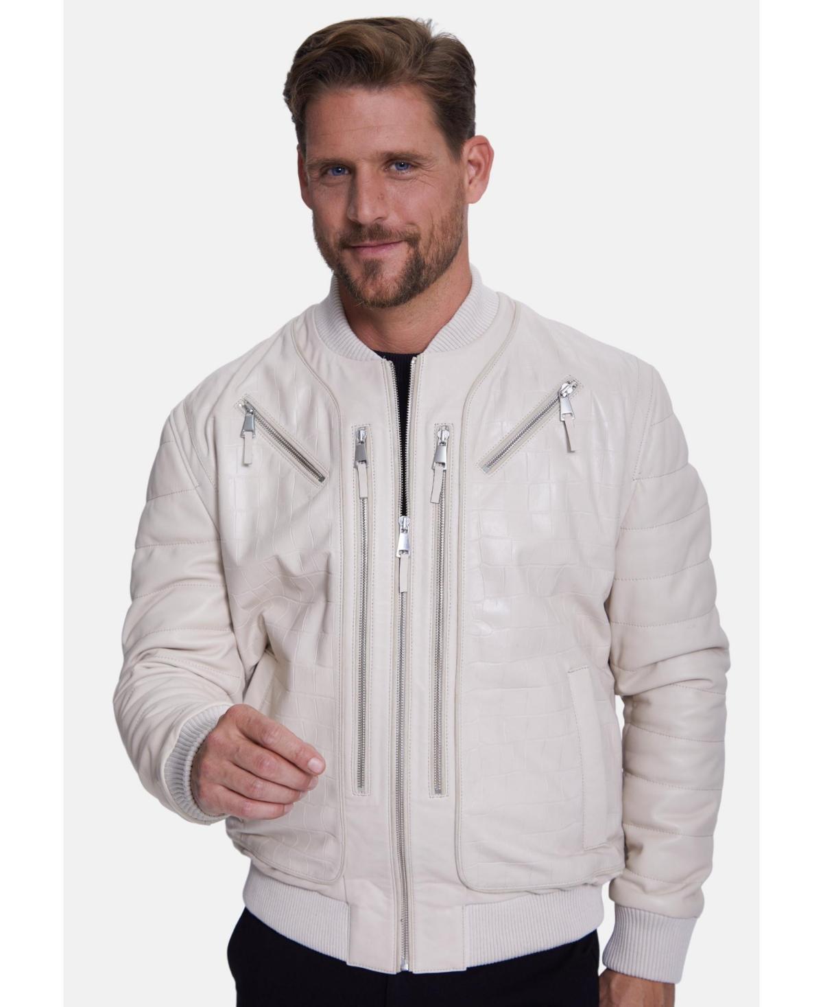 Mens Fashion Leather Jacket, Beige - Beige Product Image