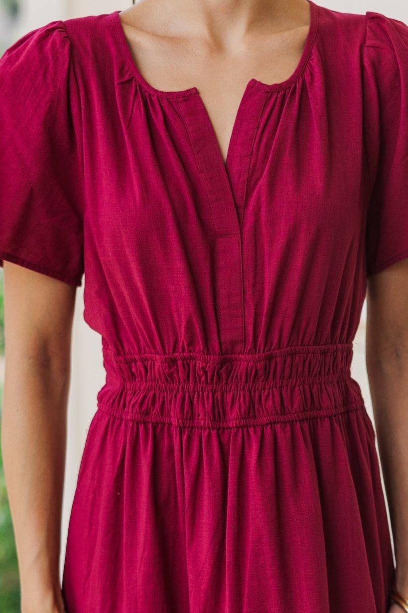 It's In The Air Burgundy Red Tiered Midi Dress Female Product Image