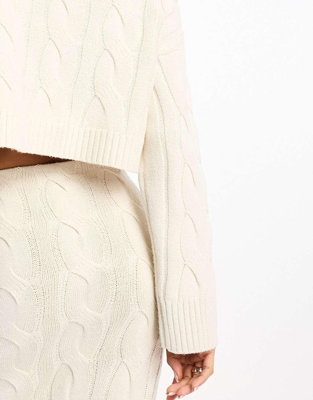 Pretty Lavish cable knit cropped sweater in cream - part of a set Product Image