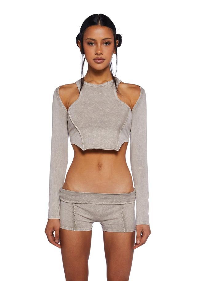 Mineral Acid Wash Tank Top Shrug Shorts Set - Gray Product Image