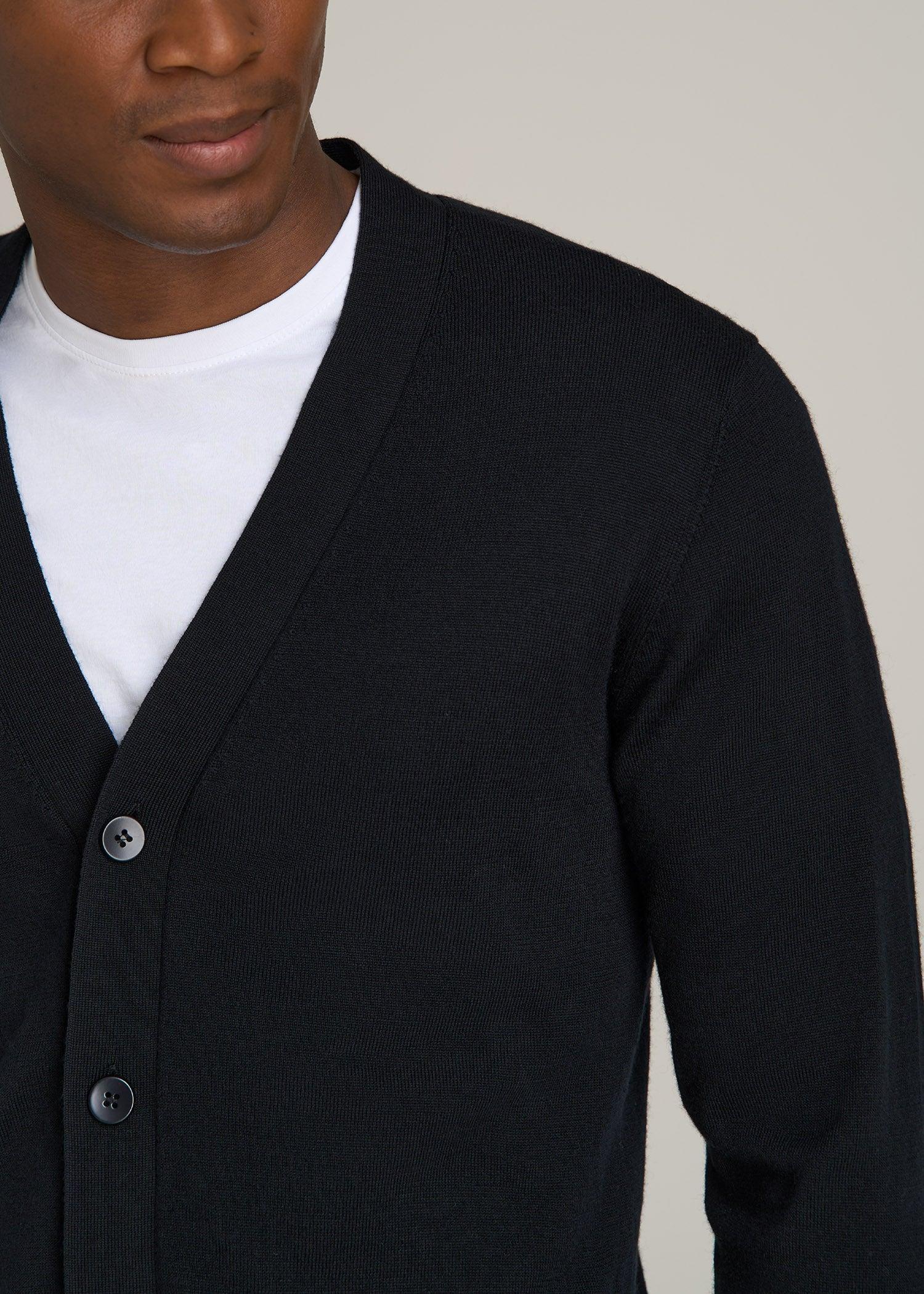 Merino Wool Cardigan Sweater for Tall Men in Black Male Product Image