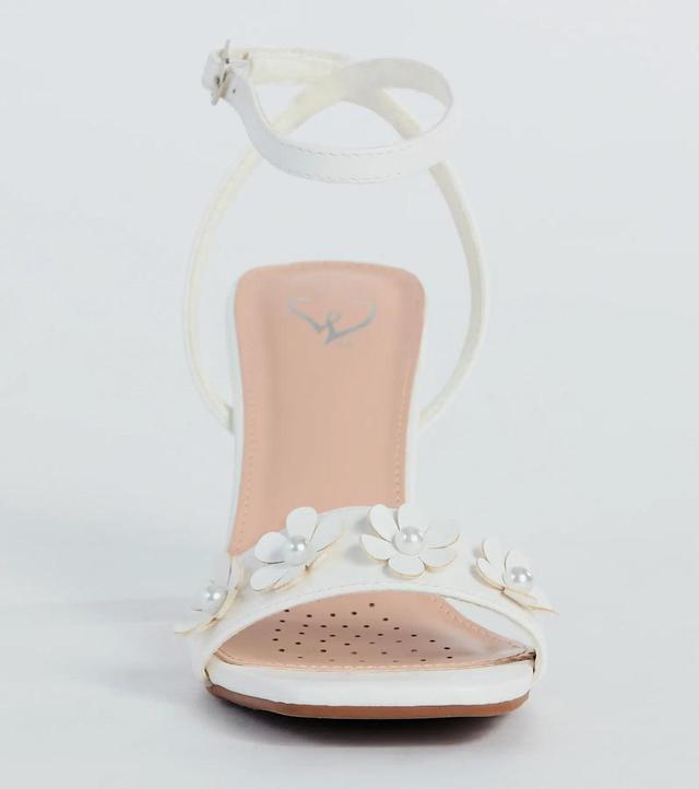 Blooming Chic Flower Detail Faux Leather Block Heels Product Image