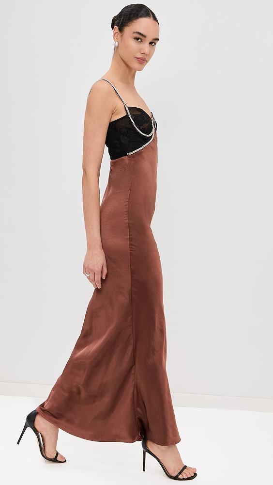 Self Portrait Brown Satin Diamante Maxi Dress | Shopbop Product Image