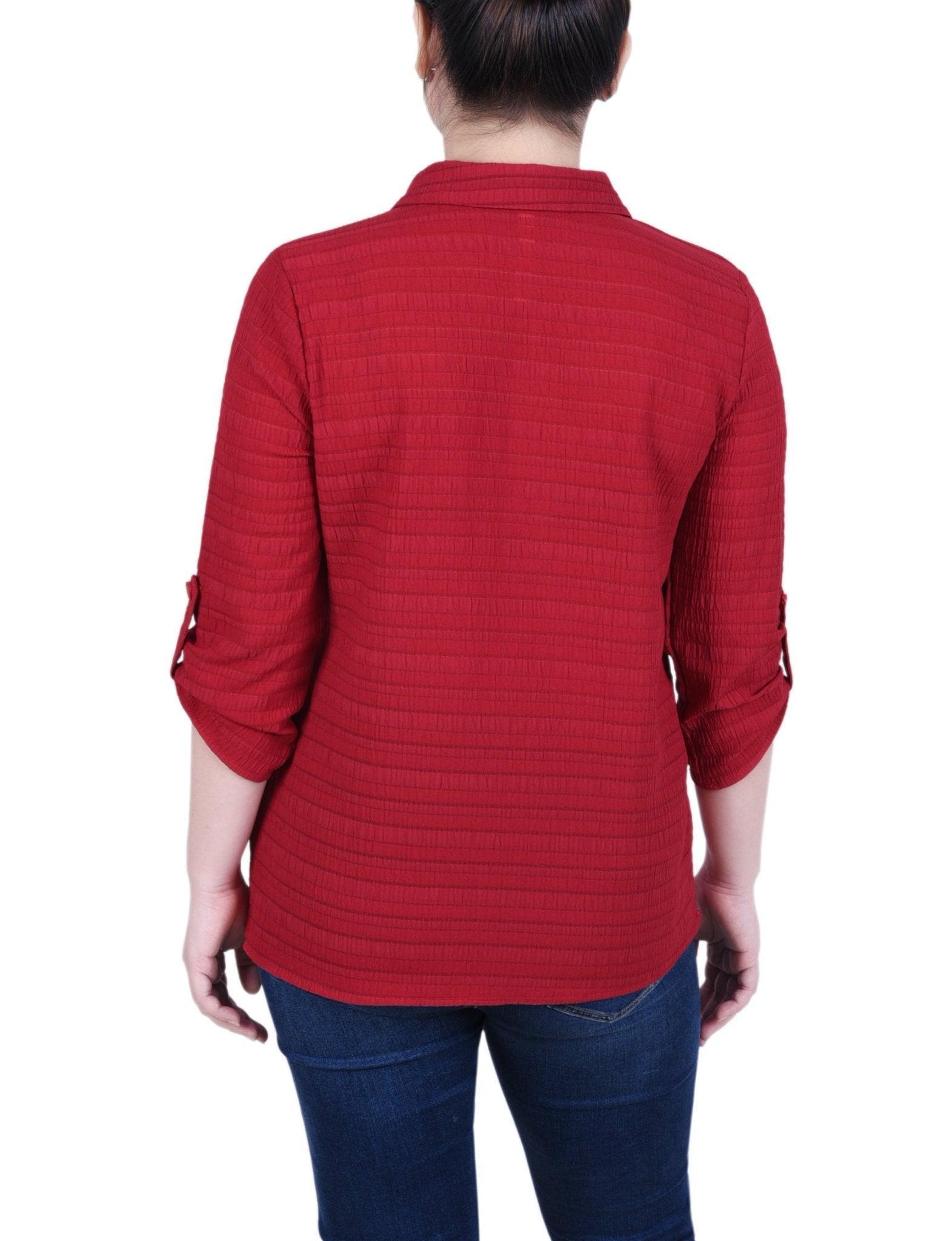 3/4 Sleeve Woven Jacquard Blouse - Petite Product Image