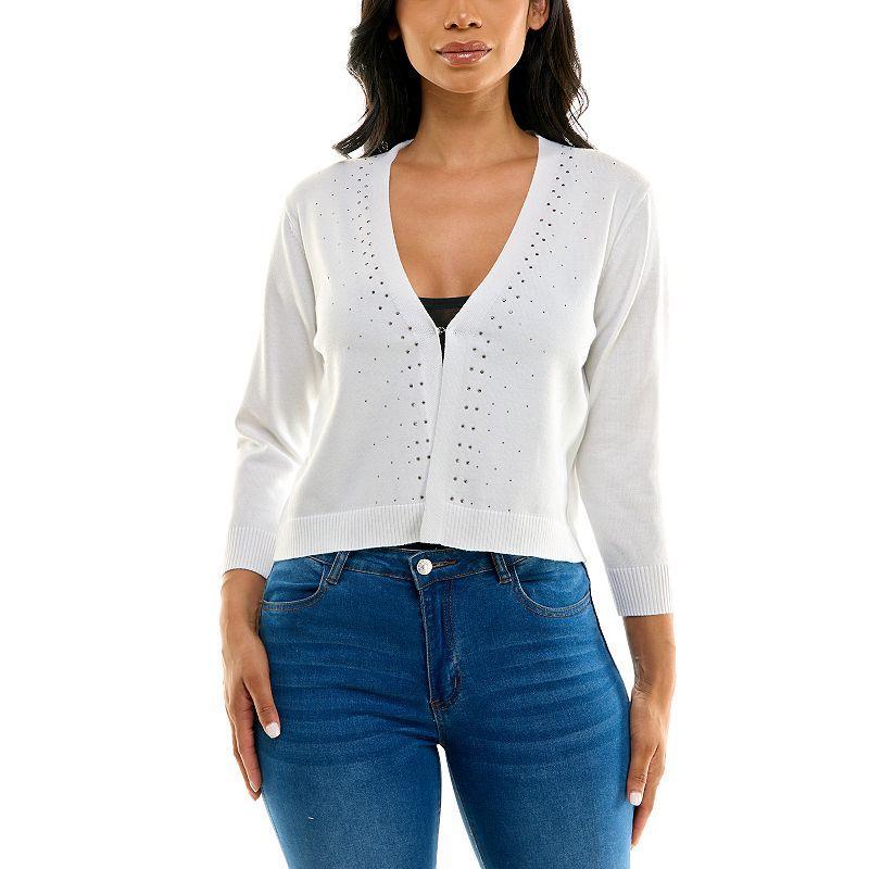 Womens Nina Leonard Knit Bolero Jacket with Rhinestone Accents Product Image