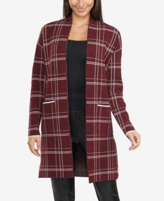 Ellen Tracy Womens Plaid Duster Cardigan - Windsor Wine Product Image