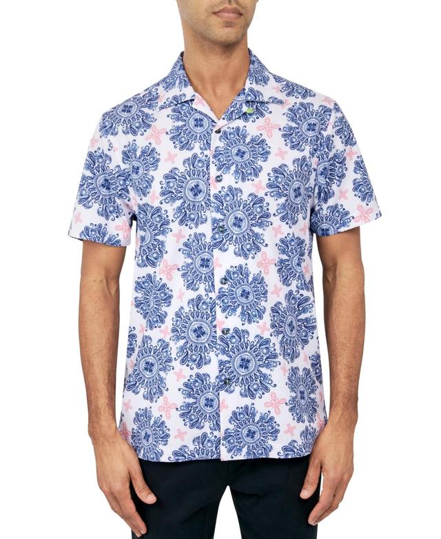 Society Of Threads Mens Regular-Fit Non-Iron Performance Stretch Medallion Print Camp Shirt Product Image