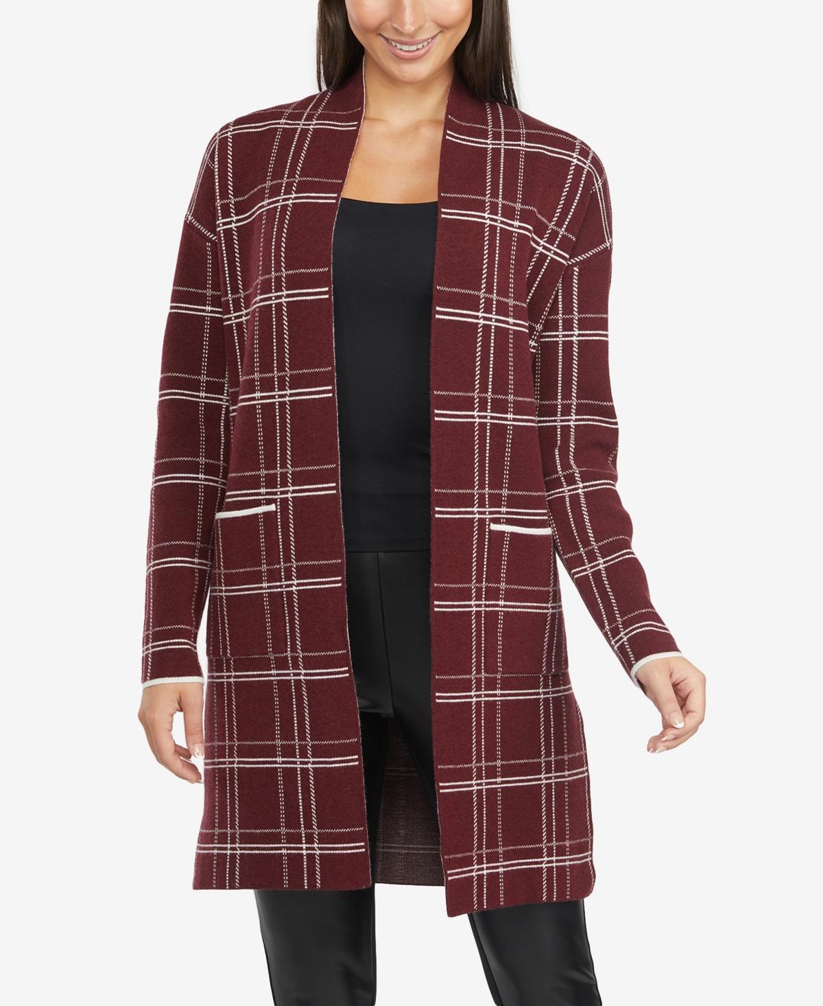 Ellen Tracy Womens Plaid Duster Cardigan - Windsor Wine Product Image