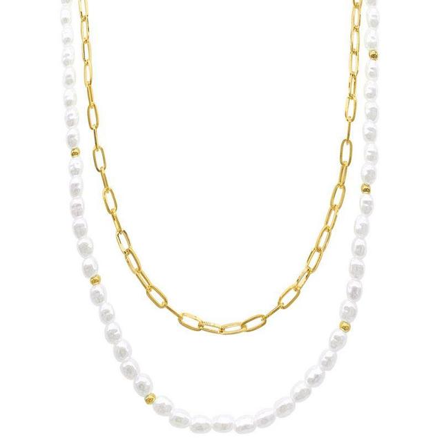 Adornia Gold-Tone Imitation Pearl & Paperclip Two-Row Layered Necklace, 17 + 3 extender Product Image