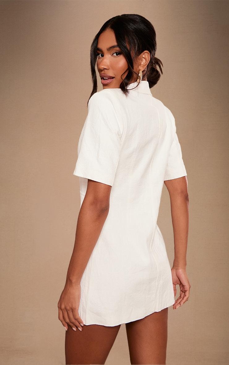 White Short Sleeve Premium Linen Look Blazer Dress Product Image