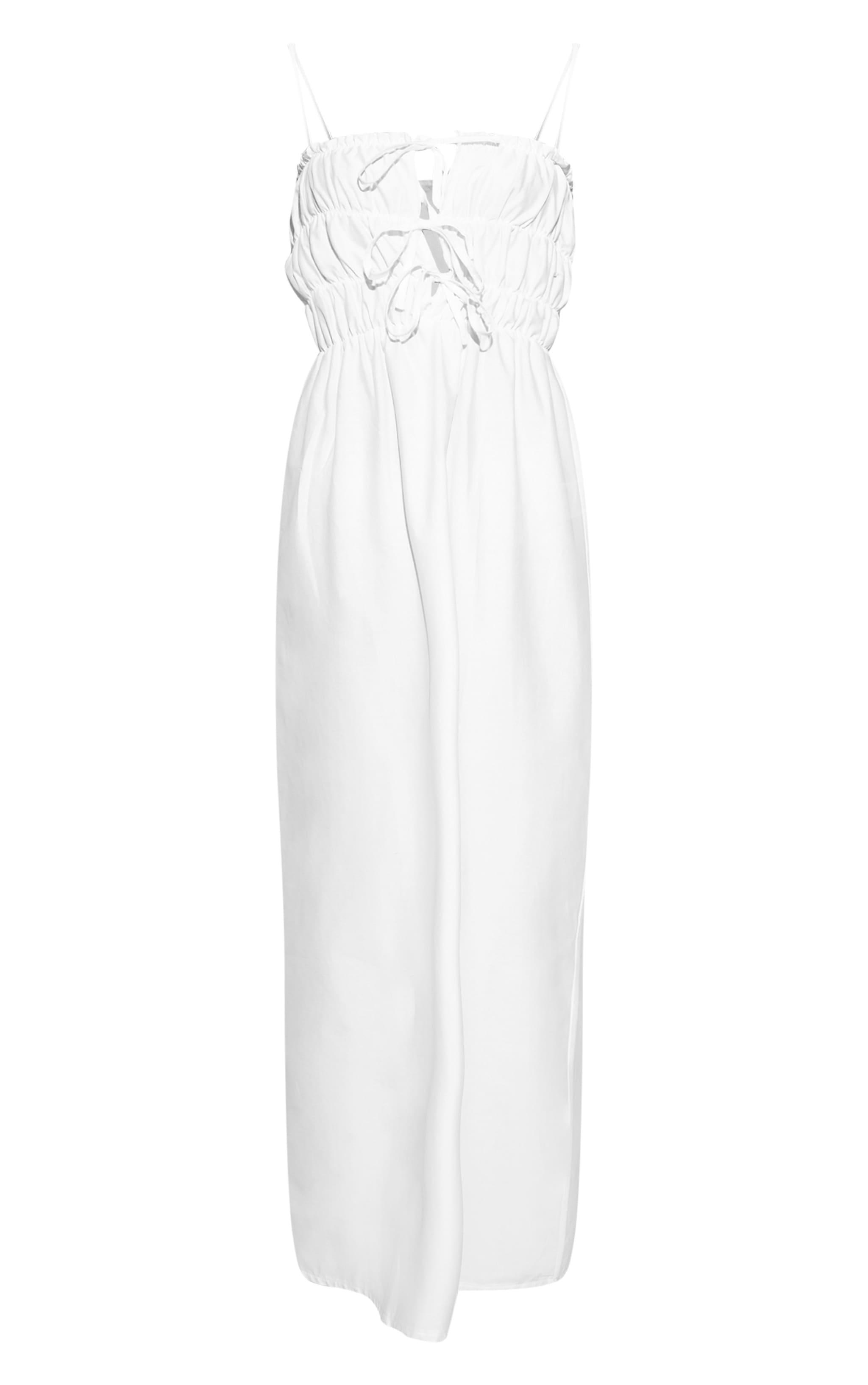 White Linen Look Elastic Gathered Maxi Dress Product Image