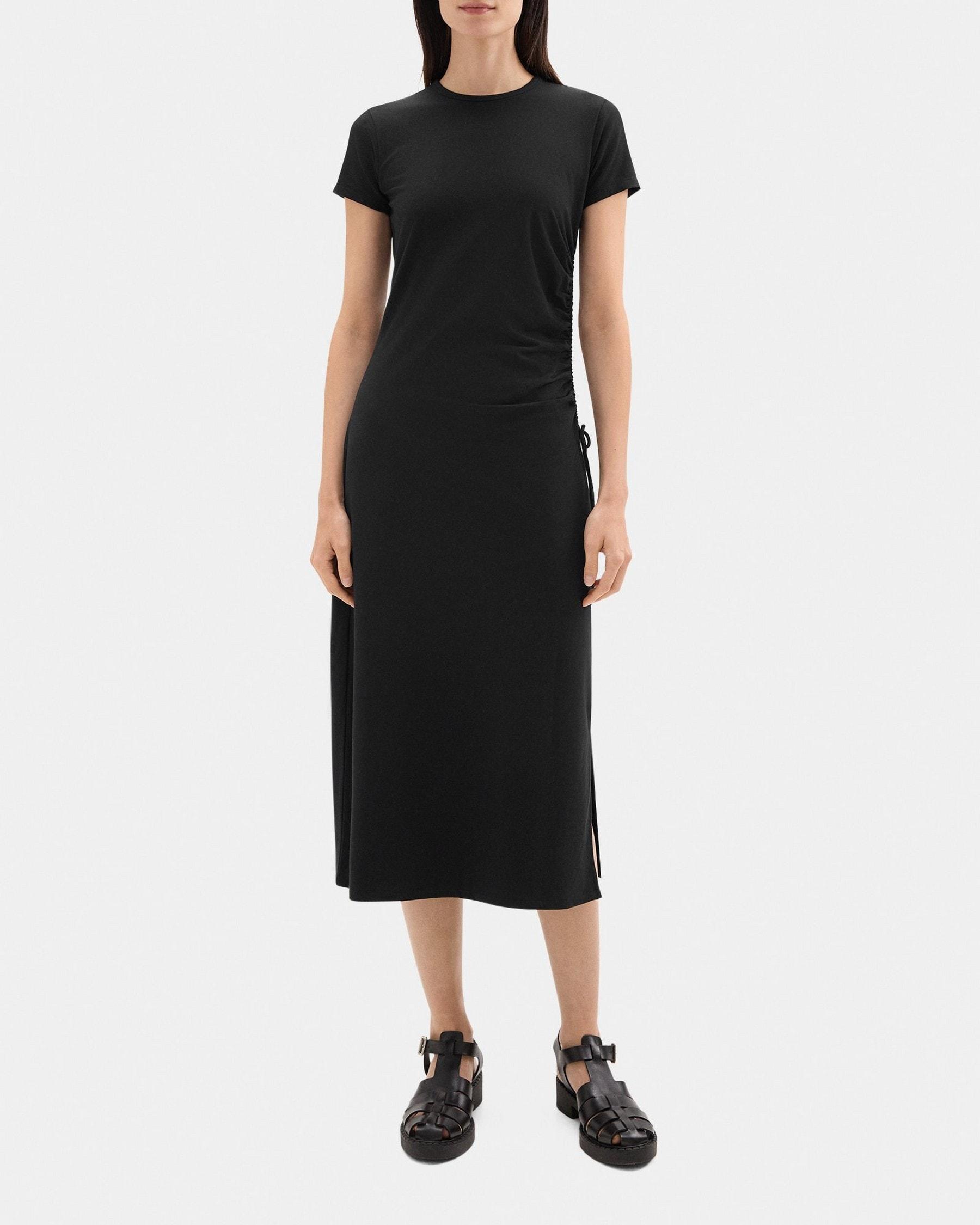 Gathered Dress in Stretch Cotton-Modal Product Image