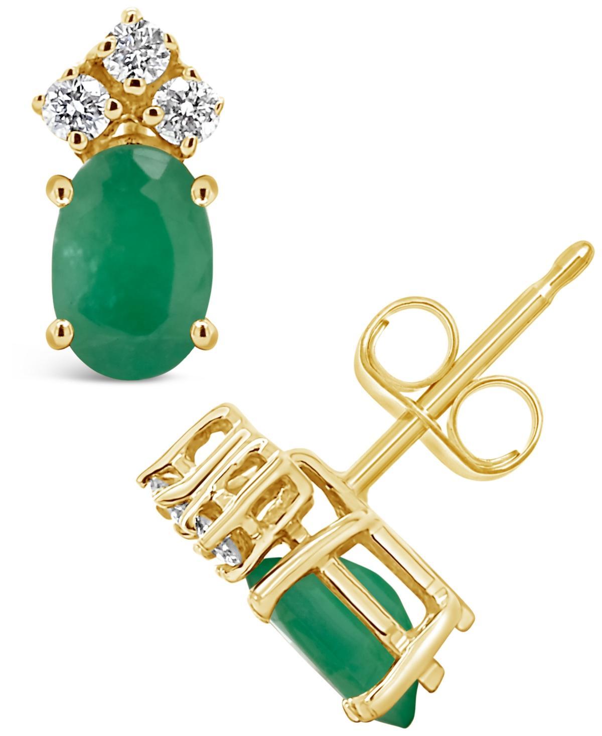 Celebration Gems 14k Gold Oval Emerald & 1/8 Carat T.W. Diamond Stud Earrings, Womens, Green Product Image