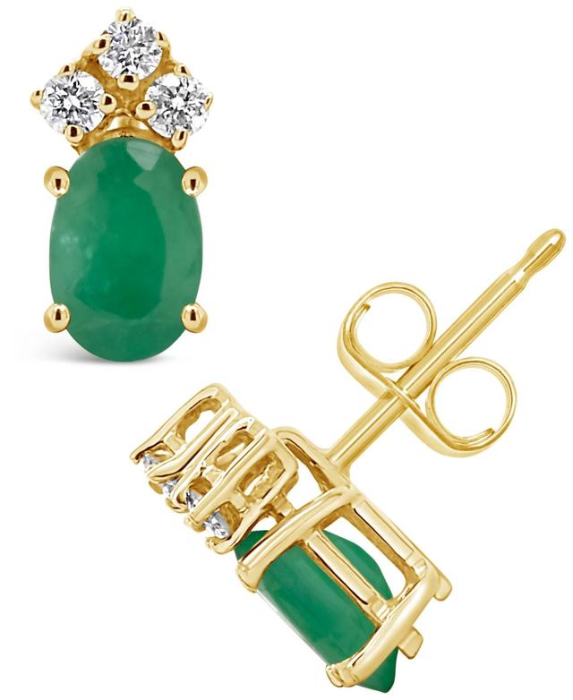 Celebration Gems 14k Gold Oval Emerald & 1/8 Carat T.W. Diamond Stud Earrings, Womens, Green Product Image