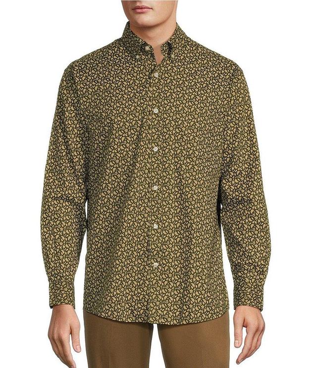 Roundtree & Yorke TravelSmart Easy Care Long Sleeve Herringbone Leaf Print Sport Shirt Product Image