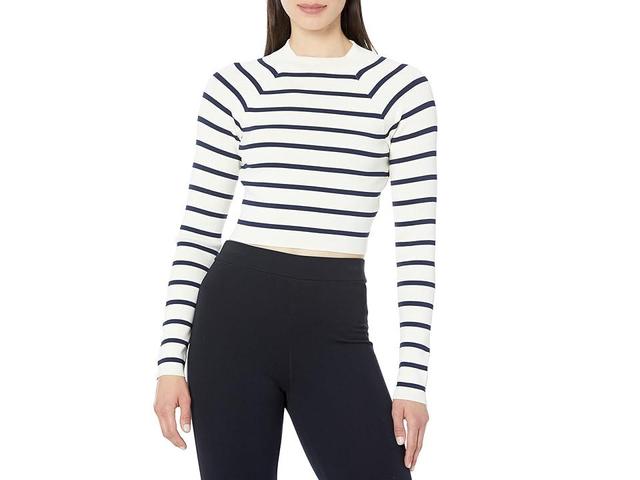 Lauren Ralph Lauren Striped Cropped Mock Neck Sweater (Mascarpone Cream/French Navy) Women's Clothing Product Image