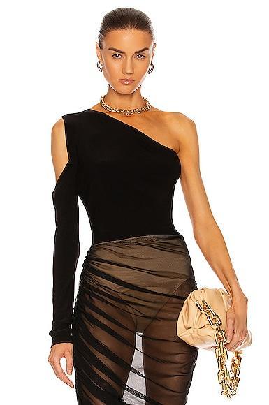 Norma Kamali One Shoulder One Sleeve Top Black. (also in L, M, S, XL, XS). Product Image