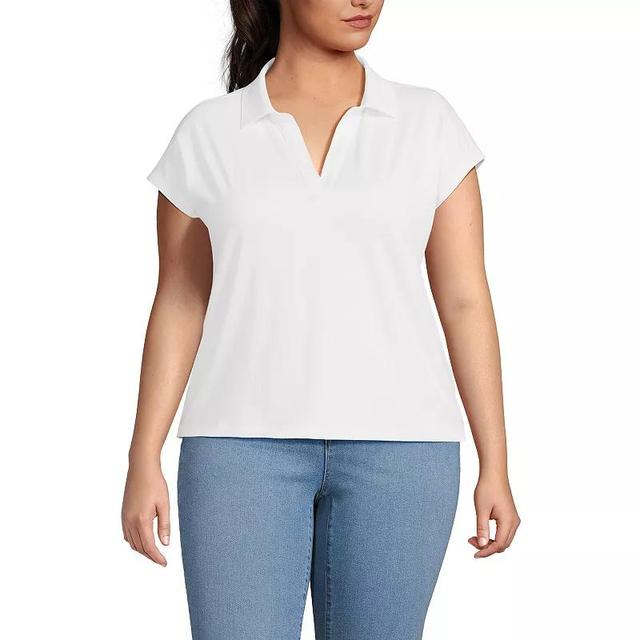 Plus Size Lands End Supima Cotton Dolman Johnny Collar Polo Shirt, Womens Product Image