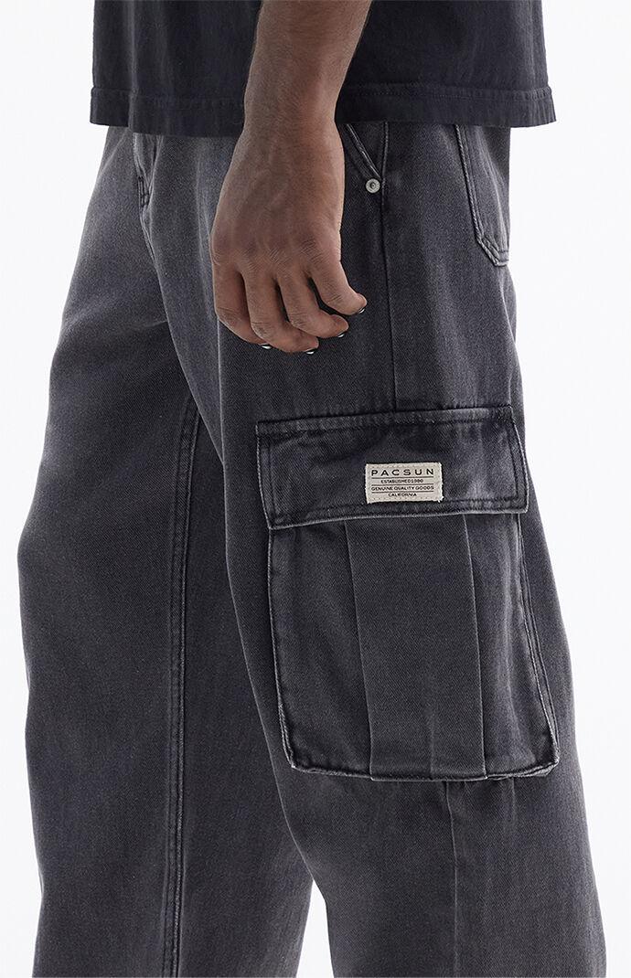 Men's Black Wash Baggy Cargo Jeans 32W x 32L Product Image