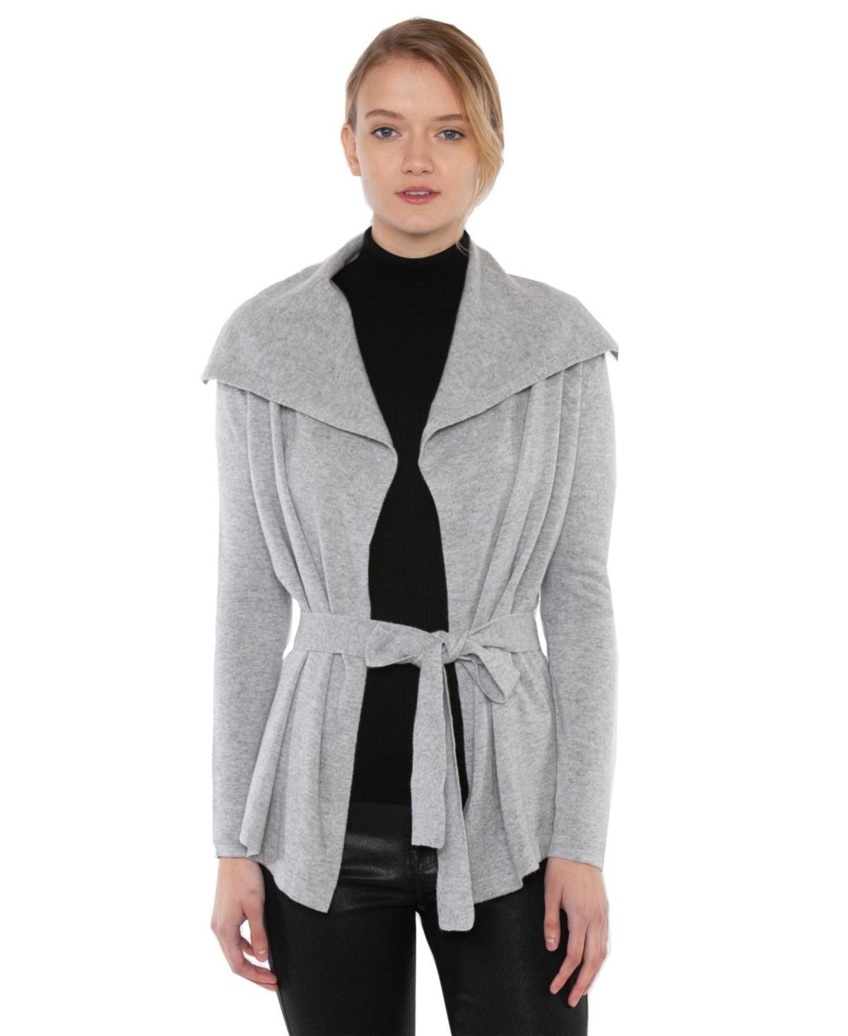 Jennie Liu Womens 100% Pure Cashmere Long Sleeve Belted Cardigan Sweater Product Image