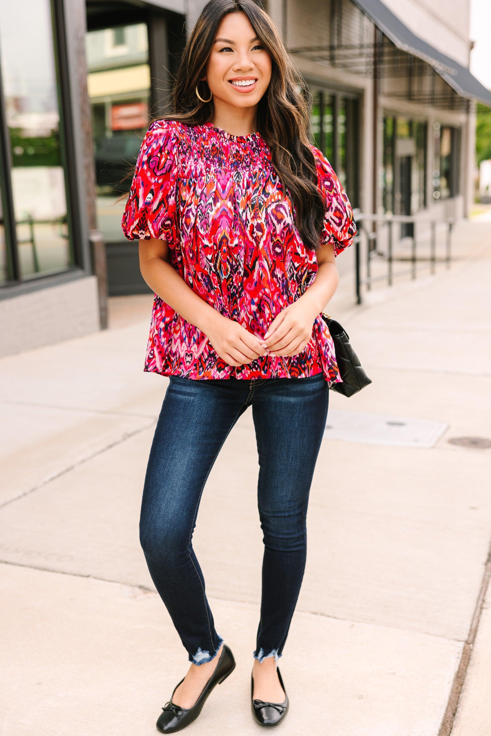 Make An Impact Fuchsia Pink Abstract Blouse Female Product Image