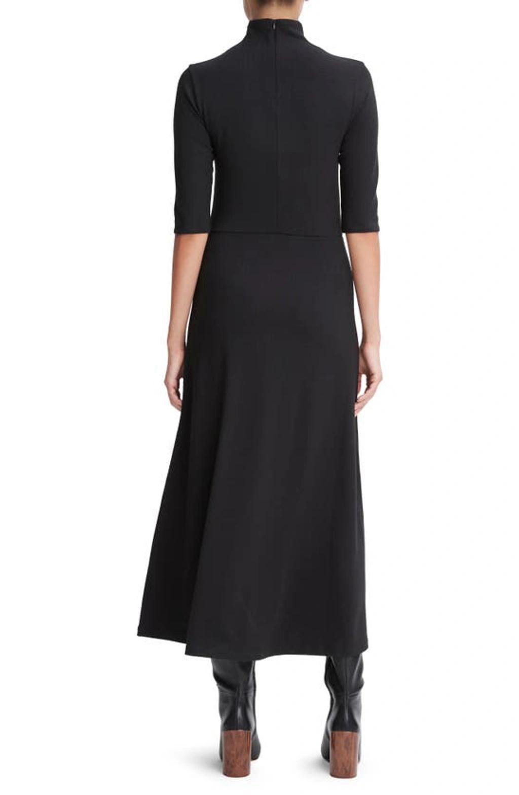 Elbow-sleeve Turtleneck Midi Dress In Black Product Image