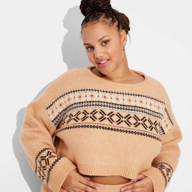 Womens Crewneck Cropped Pullover Sweater - Wild Fable Tan XXL Product Image