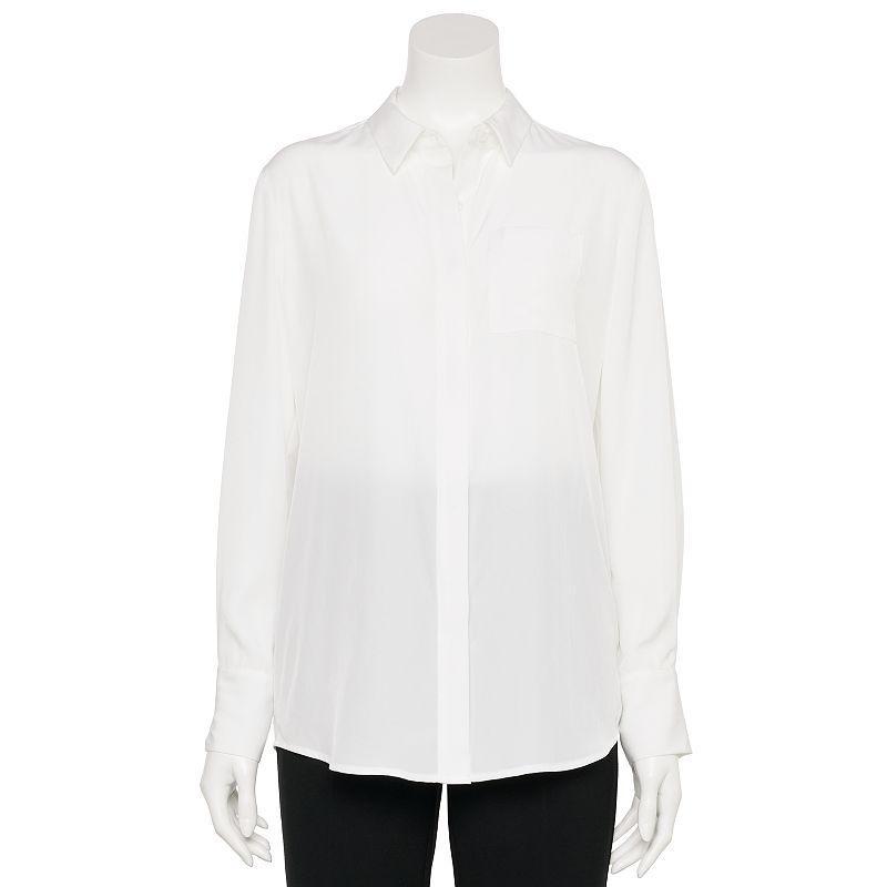 Womens Nine West Adaptive Drapey Satin Magnetic Closure Long Sleeve Shirt product image