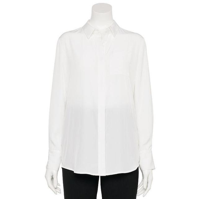 Womens Nine West Adaptive Drapey Satin Magnetic Closure Long Sleeve Shirt Product Image