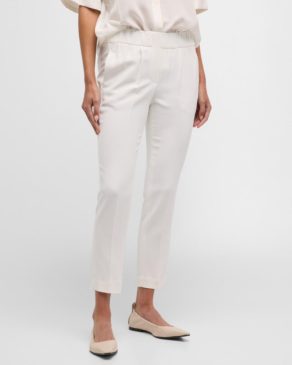 Classic Elastic-Waist Cropped Silk Trousers Product Image