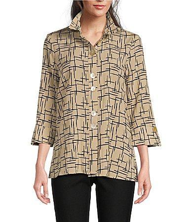 Ali Miles Woven Crinkle Wire Collar 34 Sleeve Button Product Image