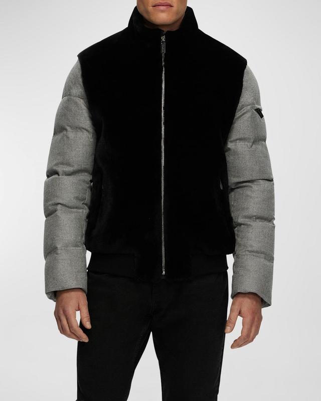 Men's Mixed-Media Lamb Shearling Quilted Bomber Jacket Product Image