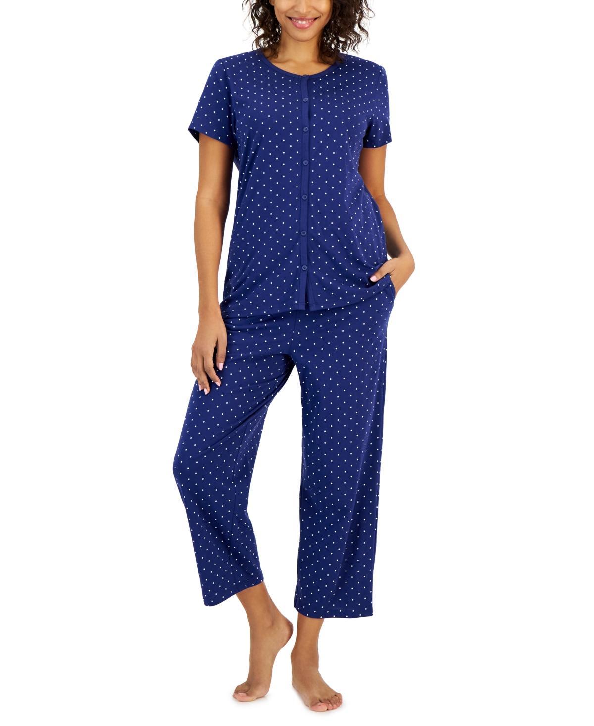 Charter Club Womens 2-Pc. Cotton Printed Cropped Pajamas Set, Created for Macys Product Image