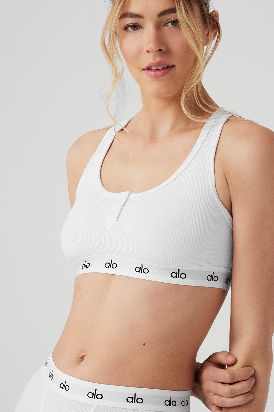 Icon Ribbed Henley Bra - White Female Product Image