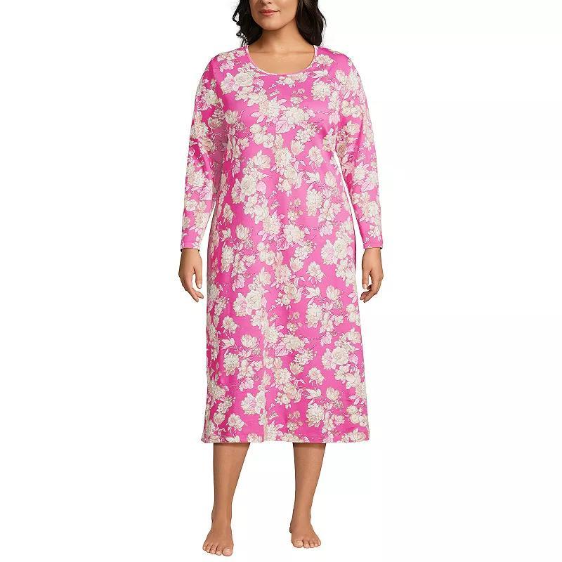 Plus Size Lands End Long Sleeve Midcalf Nightgown, Womens Blue Bird Song Product Image