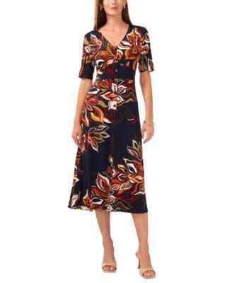 Petite Floral-Print Button-Front Midi Dress product image