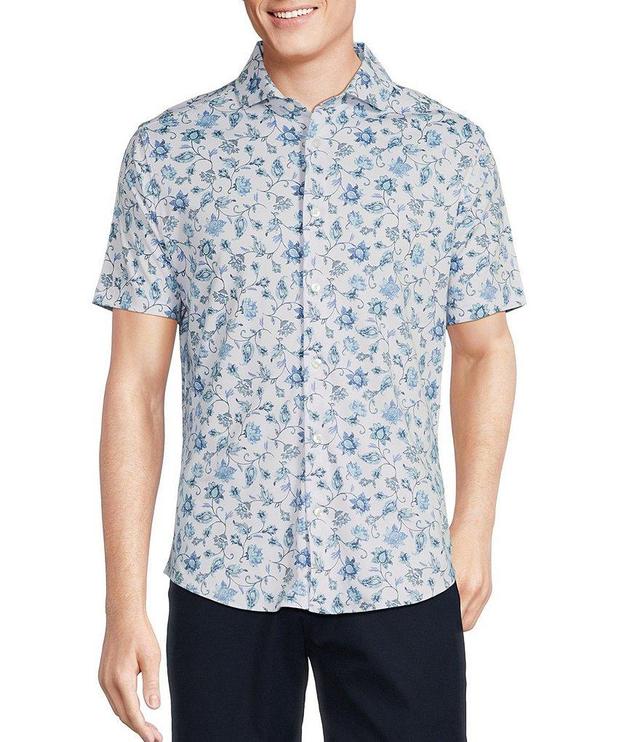 Daniel Cremieux Signature Label Floral Print Cotton Interlock Short Sleeve Coatfront Shirt Product Image