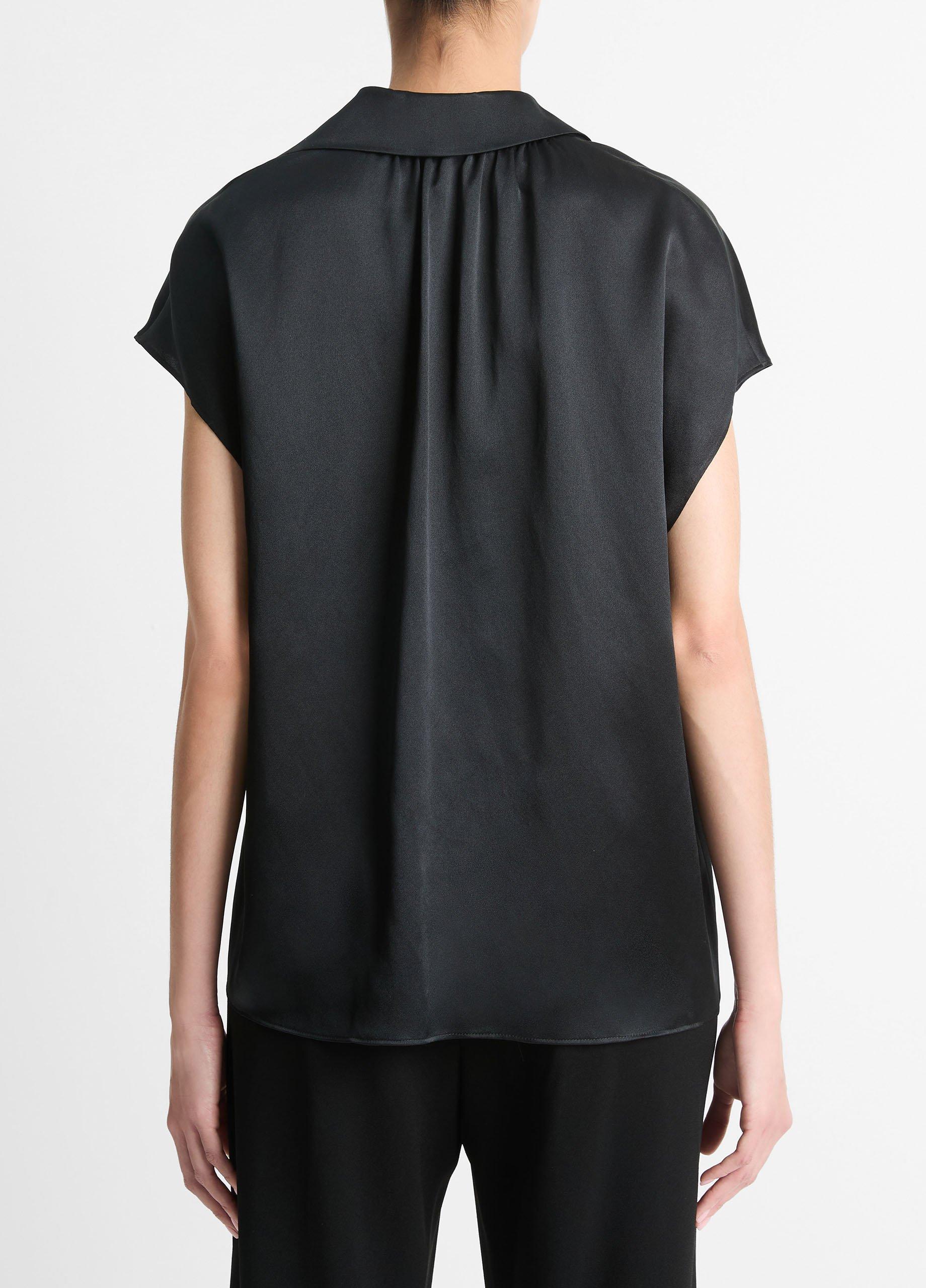 Silk Cap-Sleeve Ruched-Back Blouse Product Image