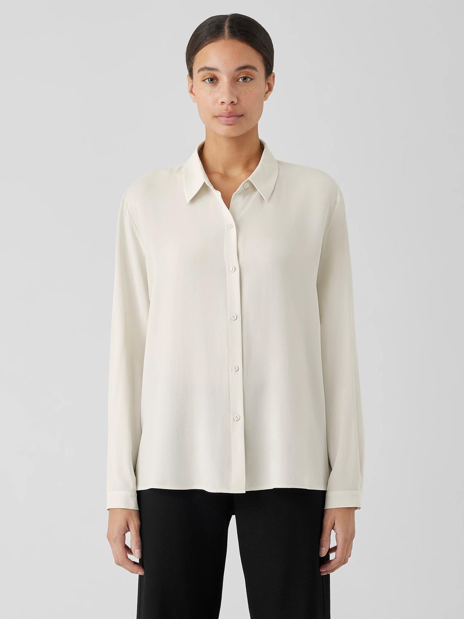 EILEEN FISHER Silk Georgette Crepe Classic Collar Shirtfemale Product Image