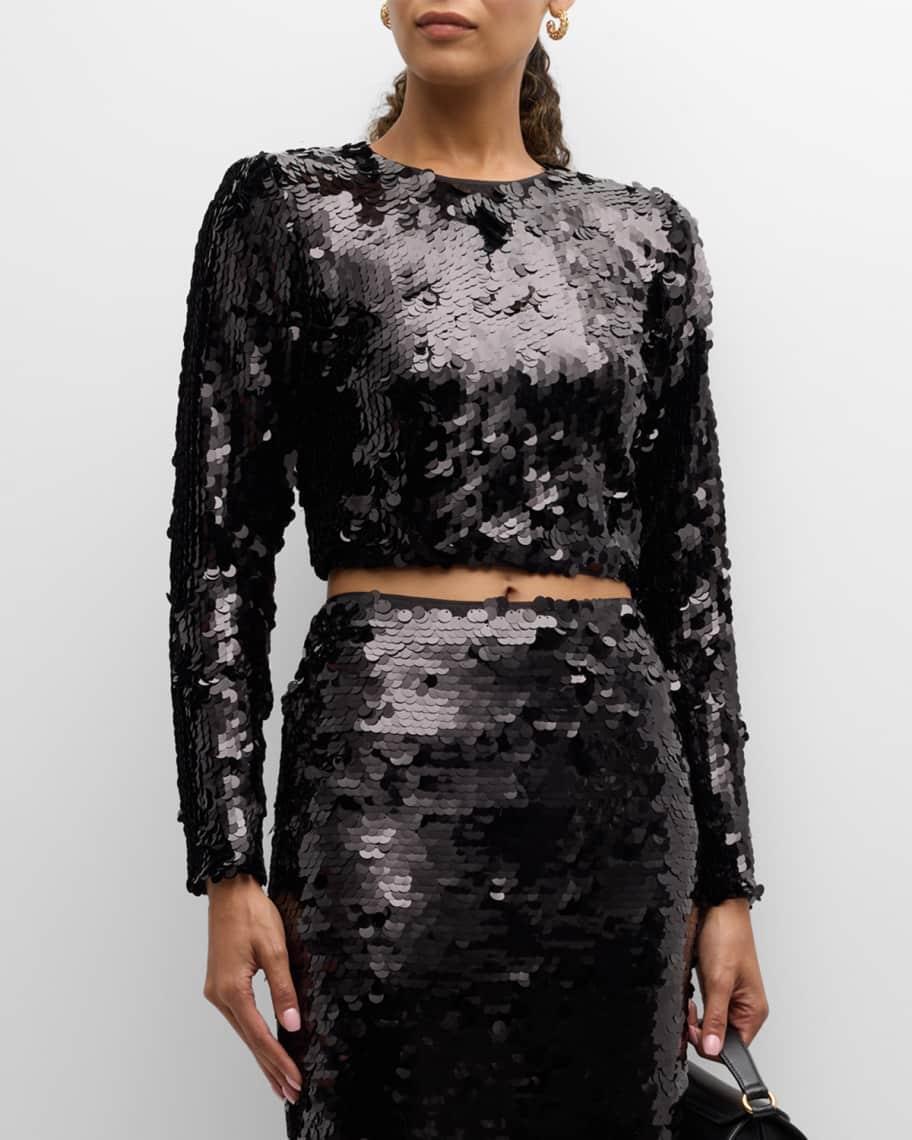 Anaya Long-Sleeve Cropped Pailette Top product image