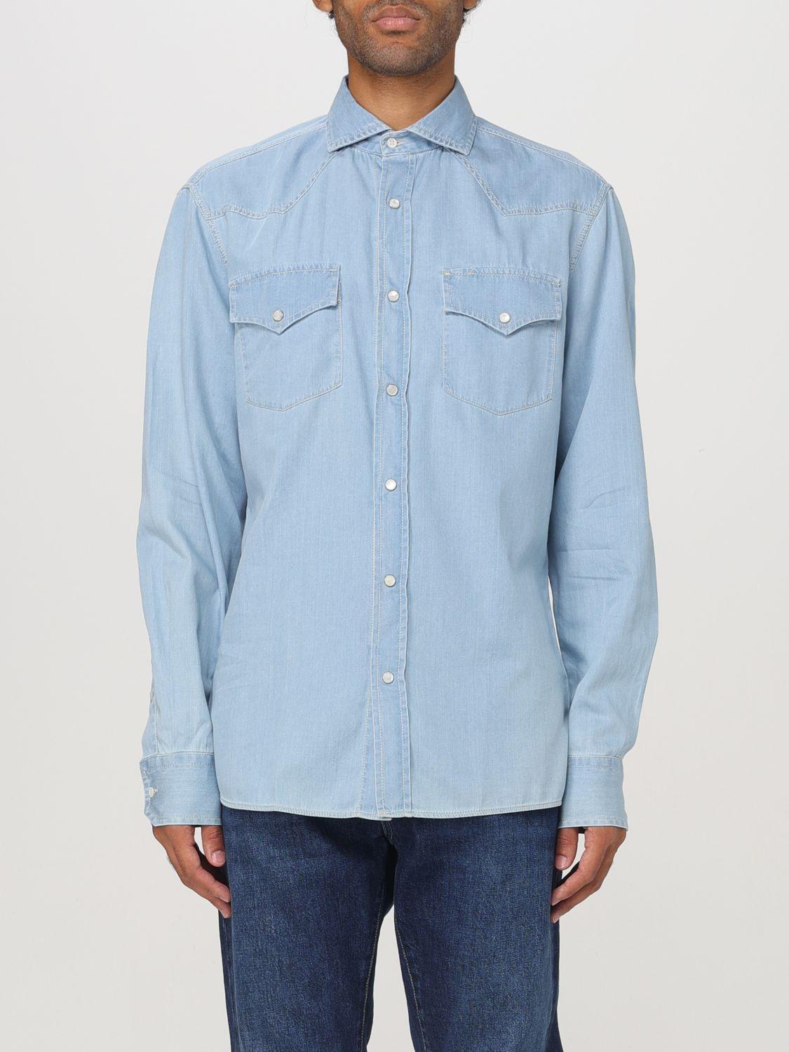 Men's Slim-fit Cotton Western Button-down Shirt In Denim Product Image