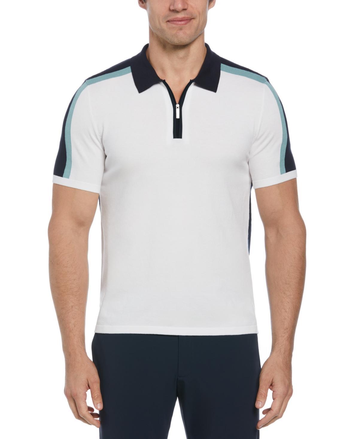 Perry Ellis Mens Short Sleeve Quarter-Zip Colorblocked Polo Sweater Product Image