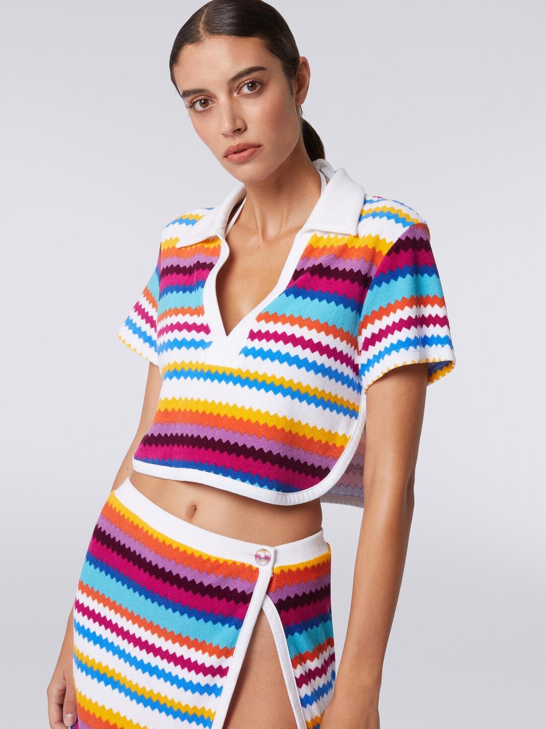 Zigzag terry polo shirt crop top Multicoloured | Missoni Product Image