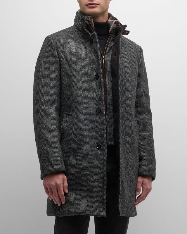 Mens Herringbone Bib Topcoat with Shearling Product Image