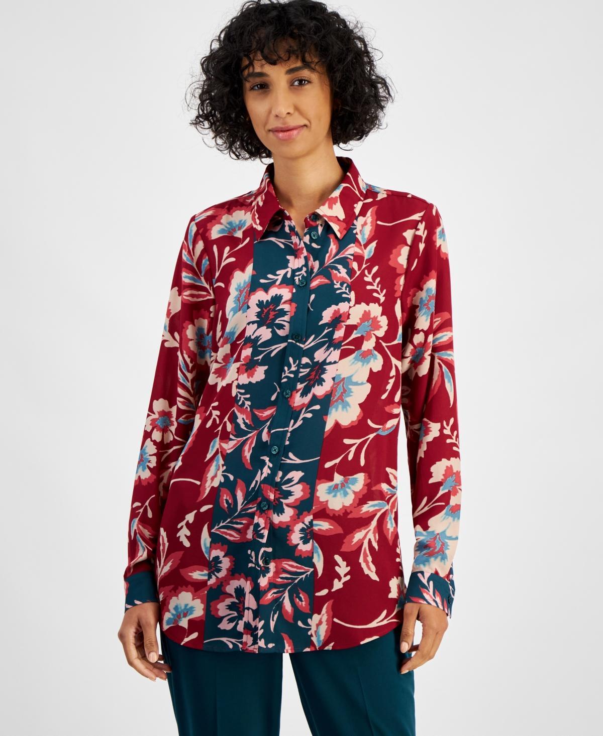 Tahari Asl Womens Printed Satin Shirt Product Image