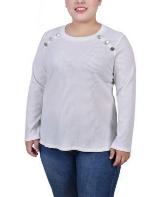 Plus Size Long Sleeve Ribbed Button Detail Top Product Image